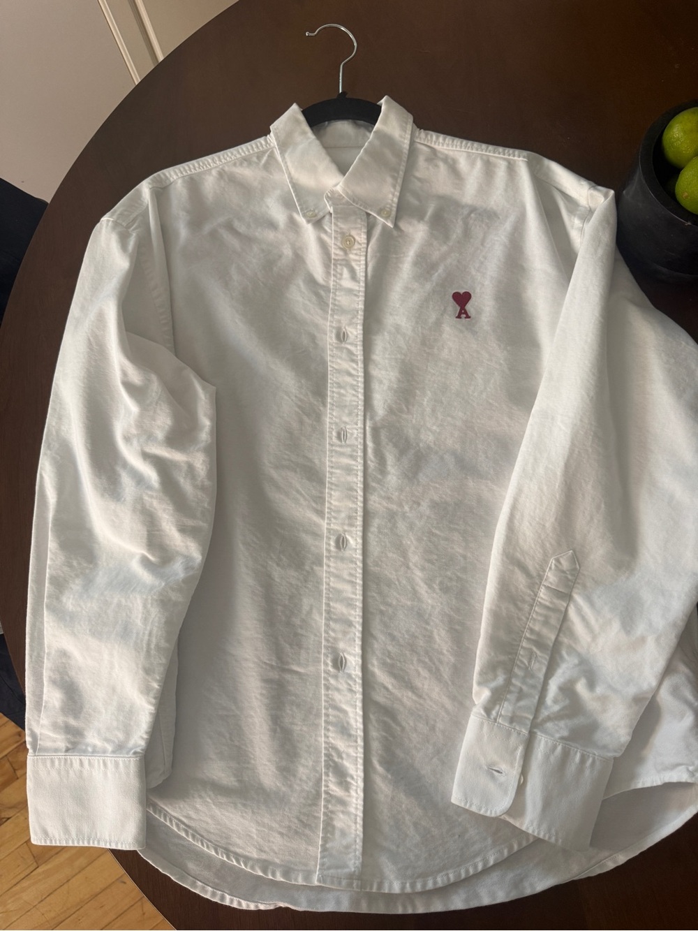 Ami Paris - boxy White Button-Down Shirt with Red Heart Logo